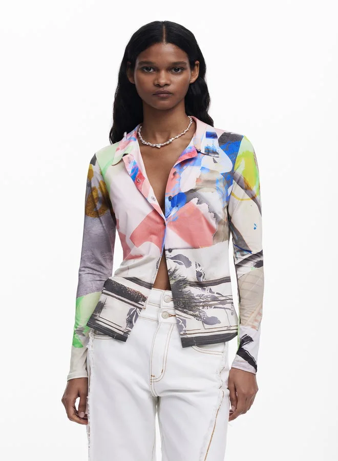 DESIGUAL Multicolor Collage Buttoned T-Shirt for Women | Best Price UAE