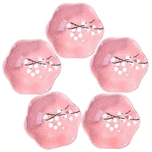 Whitenesser Japanese Porcelain Soy Sauce Dish Set of 5, Asian Small Sushi Dishes Dipping Cups Pink - Image 1