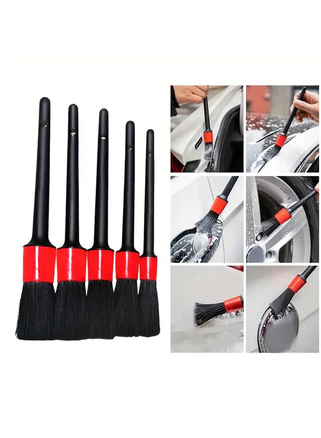 Black Heavy Duty Car Cleaning Brush Set 7pcs Multi Surface Dashboard Wheel Hub Air Vent Non Scratch Bristles - Image 2