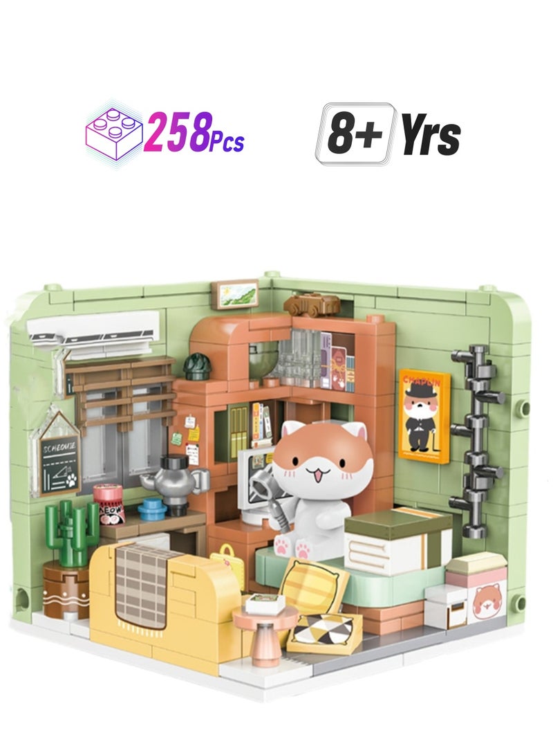 258pcs  Room, A Group Of Cat Series Assembly Model Ornaments Building Blocks Toys, Children'S Educational Game Gifts - Image 1