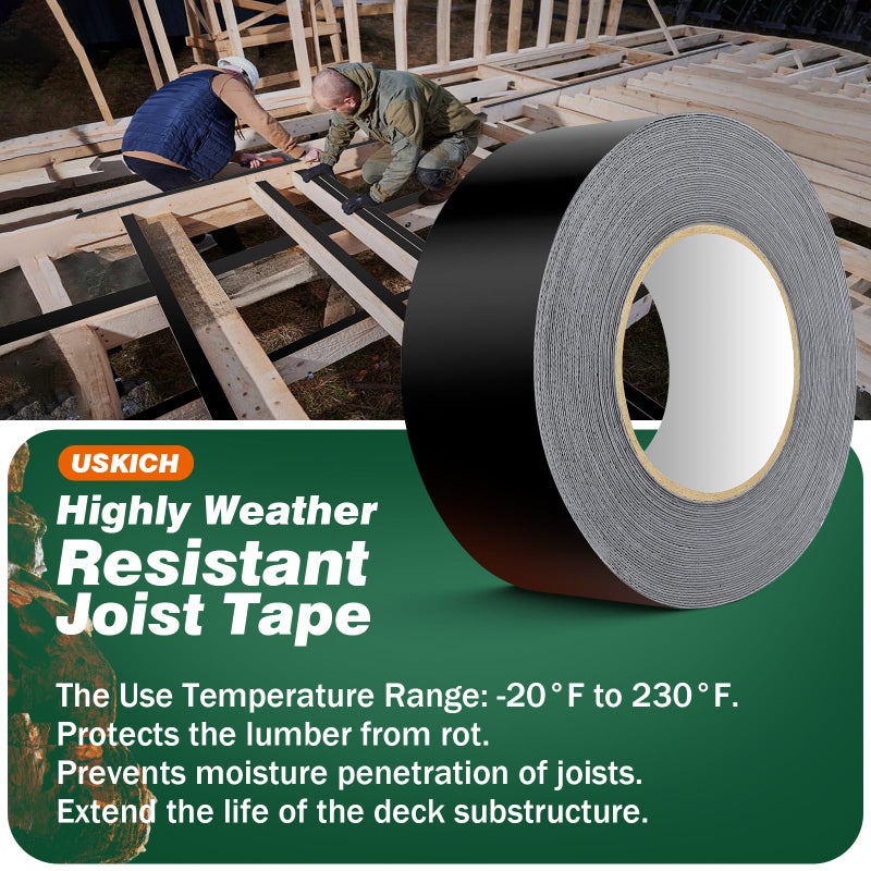 USKICH Deck Joist Tape, 2" x 50' Butyl Waterproof Flashing Tape - 10 Pack for Decking, Long-Lasting Protection Guard - Image 3