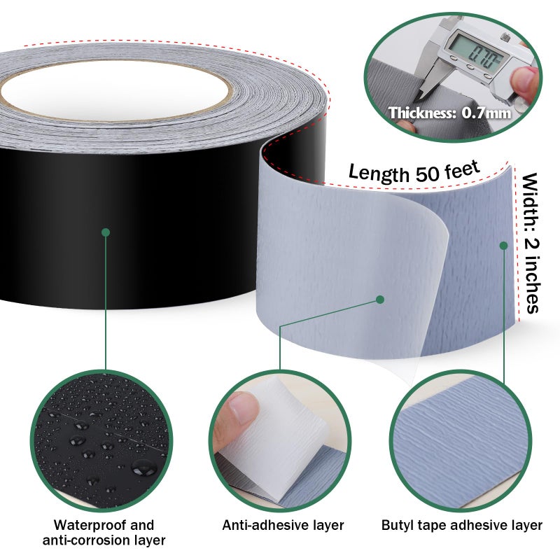 USKICH Deck Joist Tape, 2" x 50' Butyl Waterproof Flashing Tape - 10 Pack for Decking, Long-Lasting Protection Guard - Image 2