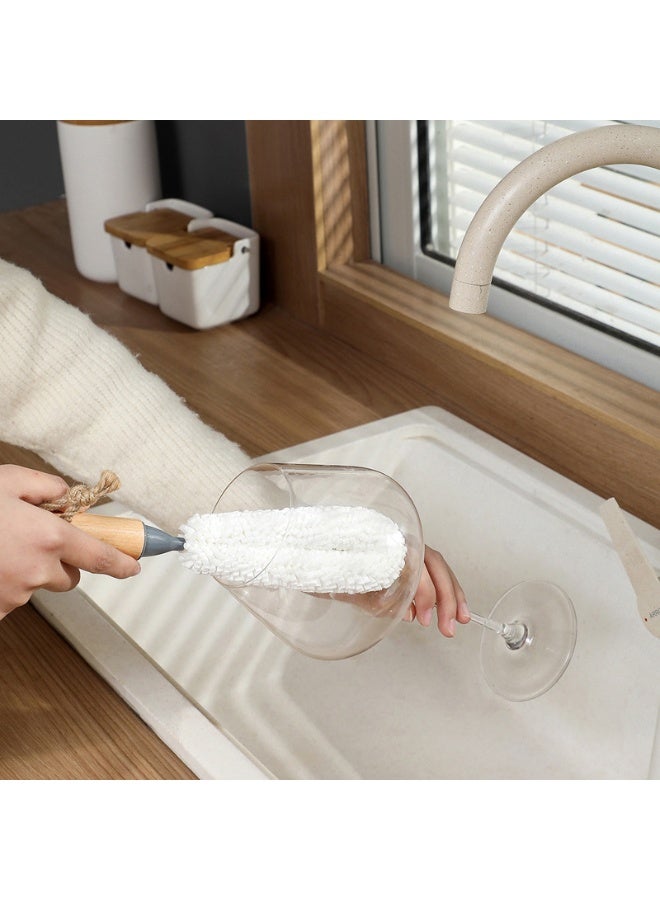 Goblet Brush With Bamboo Handles,Eva Sponge Brush,Foam Bristle Brush For Cleaning Crystal Glasses And Plates,Pants And Feeding Bottle,Non Scratch,White - 29cm - Image 2