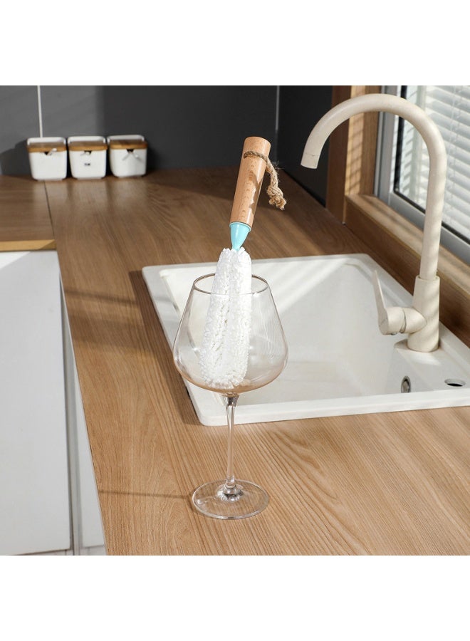 Goblet Brush With Bamboo Handles,Eva Sponge Brush,Foam Bristle Brush For Cleaning Crystal Glasses And Plates,Pants And Feeding Bottle,Non Scratch,White - 29cm - Image 4