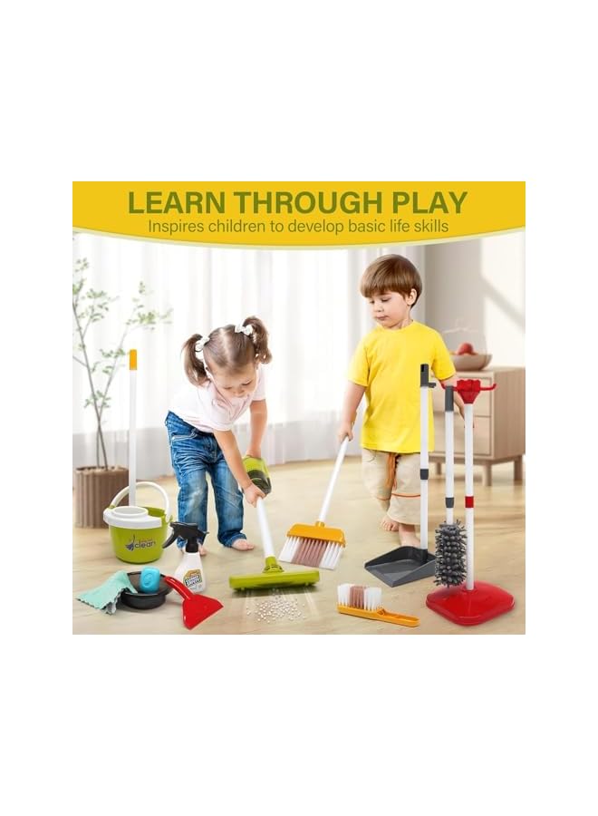 Toddler Toys Cleaning Set, Kids Cleaning Toy Set, Pretend Play Home Cleaning Playset - Incl.Electric Toy Vacuum, Broom and Dustpan Set, Mop,Duster and More,Cleaning Tools Toys for Boys Girls(Red) - Image 5