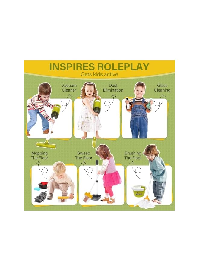Toddler Toys Cleaning Set, Kids Cleaning Toy Set, Pretend Play Home Cleaning Playset - Incl.Electric Toy Vacuum, Broom and Dustpan Set, Mop,Duster and More,Cleaning Tools Toys for Boys Girls(Red) - Image 3