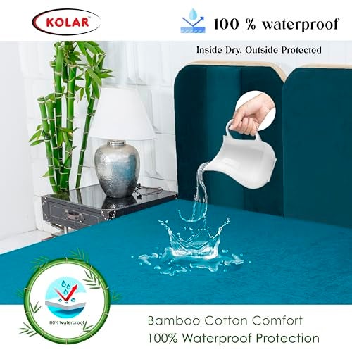 Kolar Premium Bamboo Mattress Protector| 100% Water Proof Protector King Size 78x72 Inches | Breathable and Hypoallergenic Ultra Soft Fitted Bed Protector Cover - Teal - Image 3