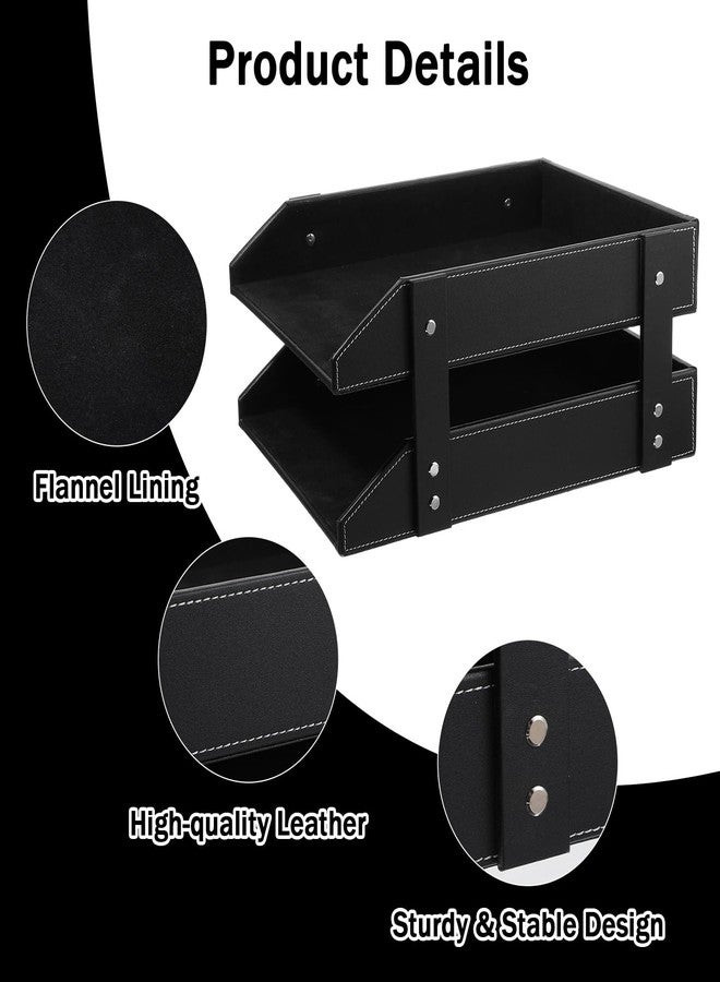 xozeooeu 2-Tier Stackable Leather Desk Organizer, Letter Tray Holder for File, A4 Paper, Magazine & Stationery, Desktop Storage Box for Office & Home (Black) - Image 5