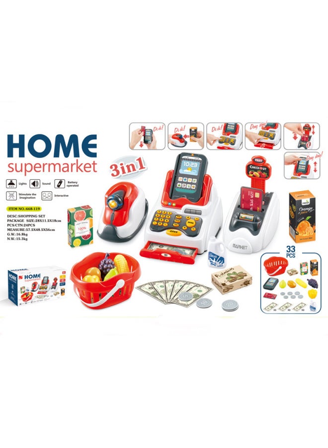 سلة تسوق لبطاقة المسح الضوئي للأطفال، مجموعة مكتب أمين الصندوق للعب في المنزل، اللون: 668118-36 قطعة، مسح الهاتف المحمول البرتقالي 0.6 كجم - Image 5