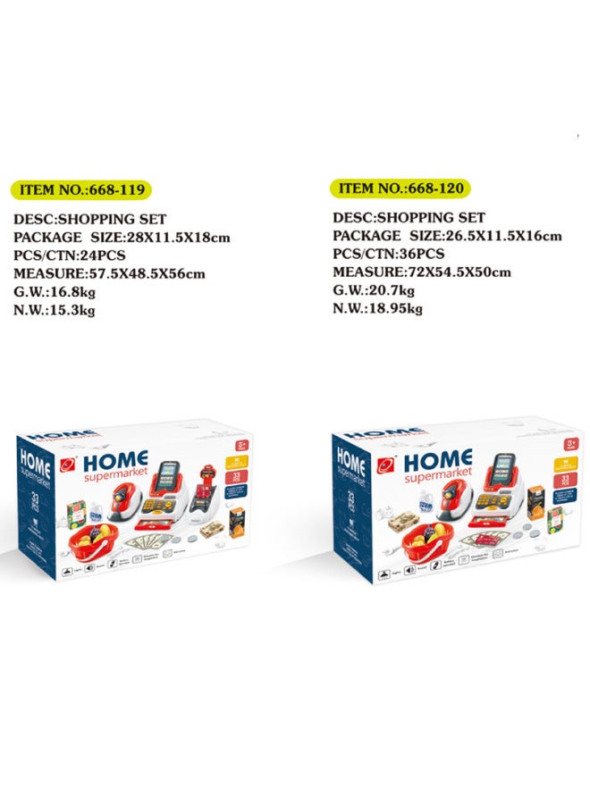 سلة تسوق لبطاقة المسح الضوئي للأطفال، مجموعة مكتب أمين الصندوق للعب في المنزل، اللون: 668118-36 قطعة، مسح الهاتف المحمول البرتقالي 0.6 كجم - Image 3