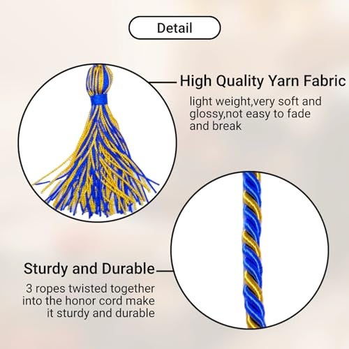 UIALECG Graduation Honor Cords, 68" Long (Royal Blue/Gold) - Image 5