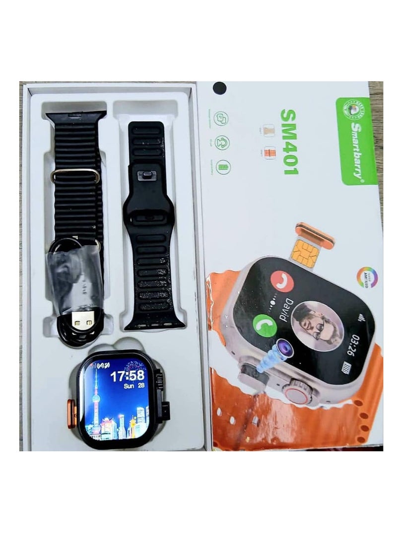 Smartbarry - Smart Berry SM401 Smart Watch with 4G SIM Card, Camera, Two Straps, Super AMOLED Screen, Latest Version (Black) - Image 1