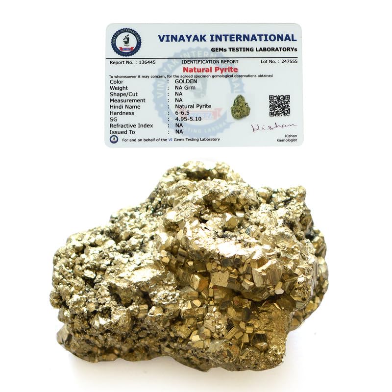 Crystu Crystu AAA Natural Certified Pyrite Rough Stone Pyrite Stone Original Pyrite Raw Stone Pyrite Raw Cluster from Peru Weight 175 gram  - Image 1