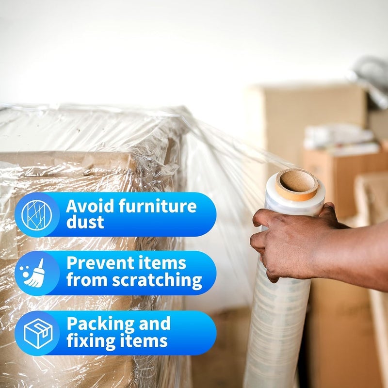 Heavy Duty Stretch Wrap Film Roll for Furniture – 300 Metres Industrial Strength Durable Packaging Roll for Moving, Storage & Shipping – Clear Protective Plastic Wrap (25cm) - Image 3