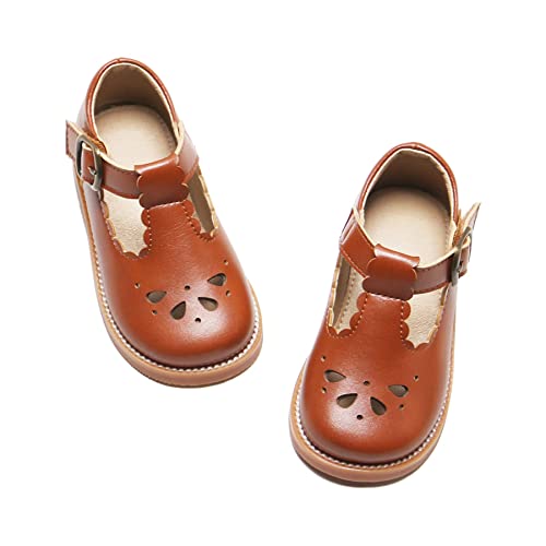 Felix & Flora Toddler Little Girl Brown Mary Jane Dress Shoes - Ballet Flats for Easter Flower Girl Party School Shoes（Brown,8 Toddler - Image 1