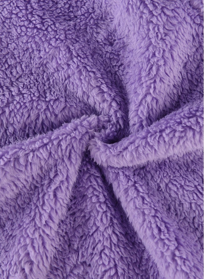 Noon East Long Hooded Bathrobe - 240 Gsm 100% Polyester Soft Fuzzy Plush For Women - Cute Hood & Pocket - Lavender Color, S Size - Image 4