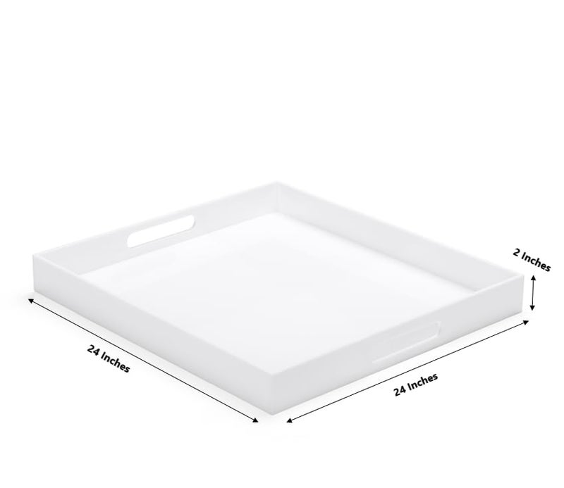ATOZONE White Acrylic Ottoman Tray with Cutout Handles 24x24 Inch Over-Sized Serving Tray Rubber Boot Organizer Decorative Tray for Living Room, Bedroom,Bathroom Entryway and Kitchen Tabletop - Image 2