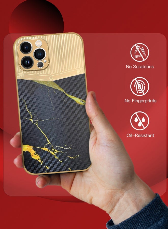 CATANES Luxury Gold Plated Case for iPhone 12 Pro Max - Hybrid Electroplated Frame Back Cover with Carbon Fiber Texture - Marble Pattern Black - Image 4