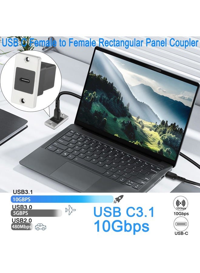 QIANRENON محول لوحة مستطيل USB C بسرعة 10Gbps موصل USB C 3.1 أنثى إلى أنثى تركيب لوحة مقبس USB C وحدة بيانات 5V/2.1A شحن، تركيب على لوحة الجهاز، سطح المكتب، الجدار - Image 3