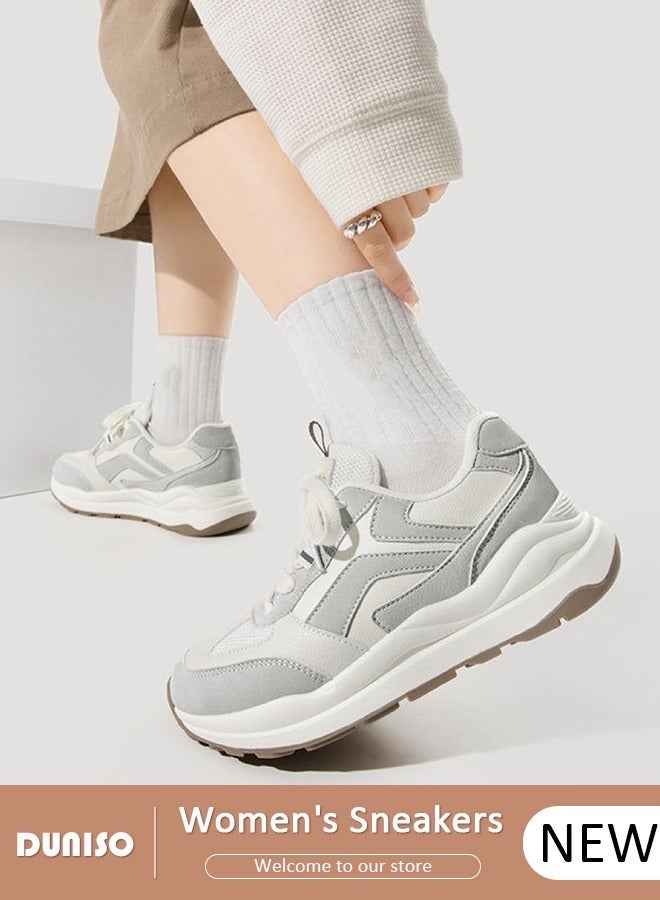 DUNISO Women's Soft-soled Sneakers Low Top Walking Shoes for Lady Comfortable Lace Up Fashion Casual Shoes for Indoor Outdoor Travel Work and Breathable Running Shoes - Image 1