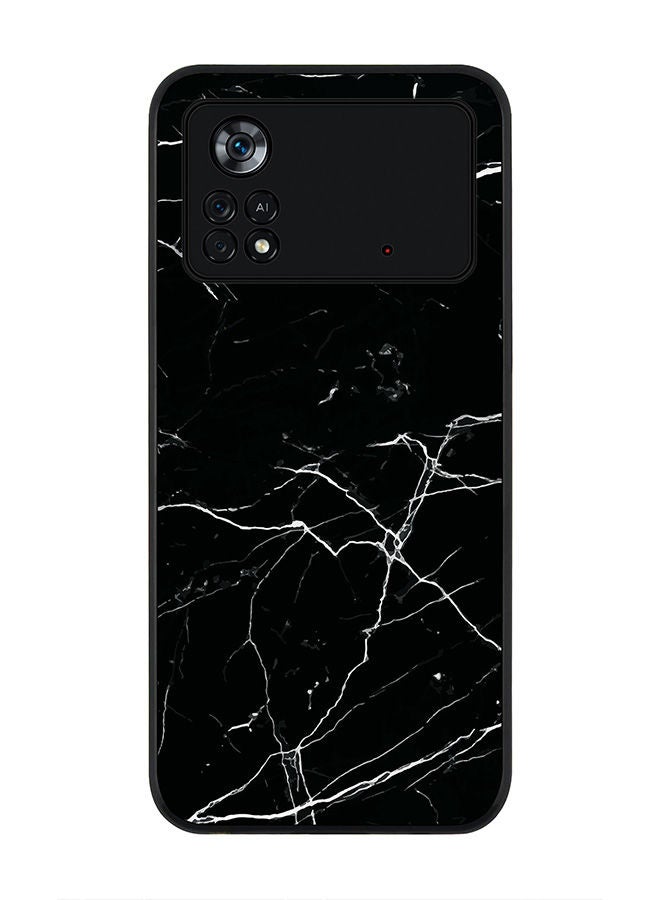 Stylizedd Rugged Black edge case for Poco M4 Pro 4G Slim fit Soft Case Flexible Rubber Edges Anti Drop TPU Gel Thin Cover - Marble Print Black - Image 1