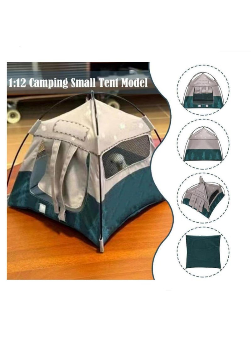 1:12 Scale Miniature Camping Tent Model for Movable Doll House Accessory Tiny Camping Equipment Decorative Scene Decor Photography Props Mini Display Tent for Outdoor Home Decoration Green - Image 5