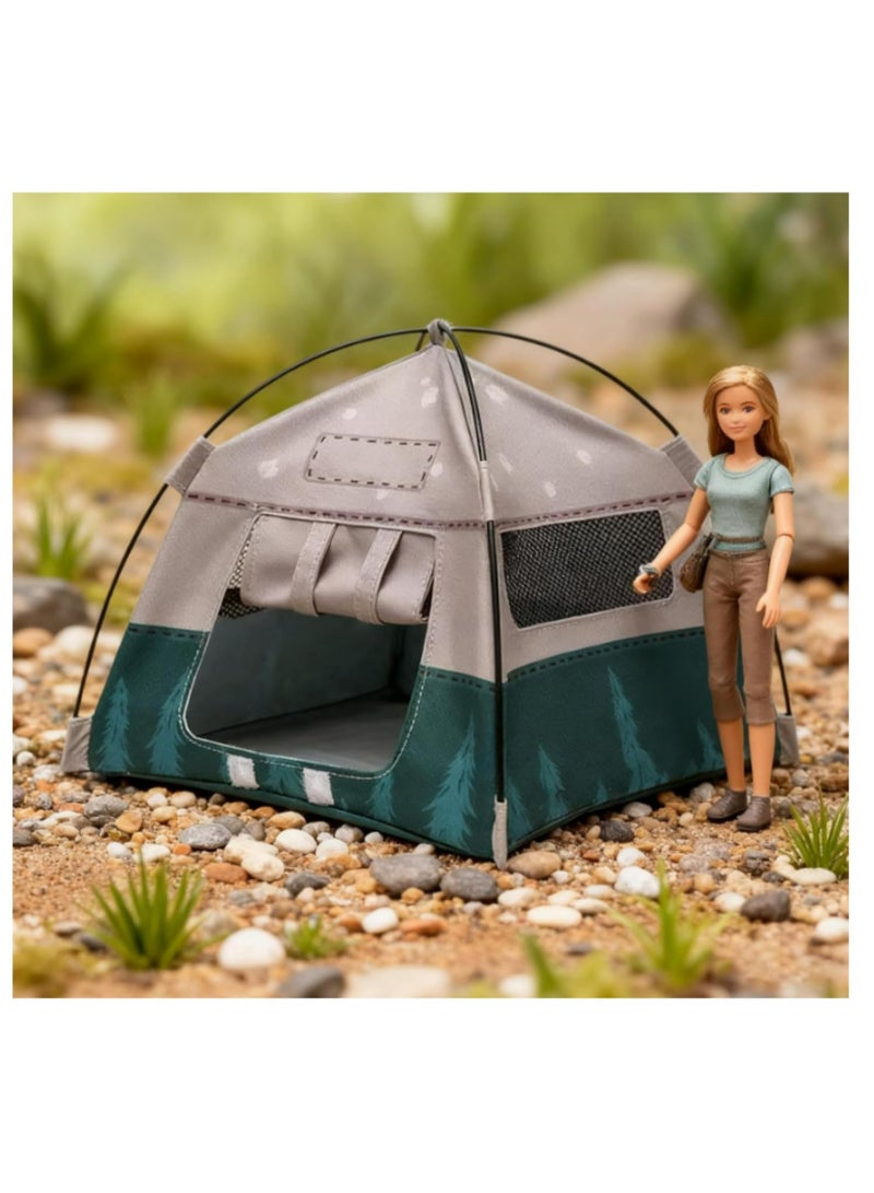 1:12 Scale Miniature Camping Tent Model for Movable Doll House Accessory Tiny Camping Equipment Decorative Scene Decor Photography Props Mini Display Tent for Outdoor Home Decoration Green - Image 1