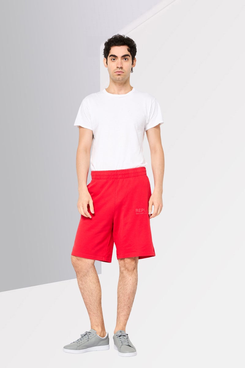 Replay Men Regular Fit Brand Logo Basic Shorts, Red - Image 2