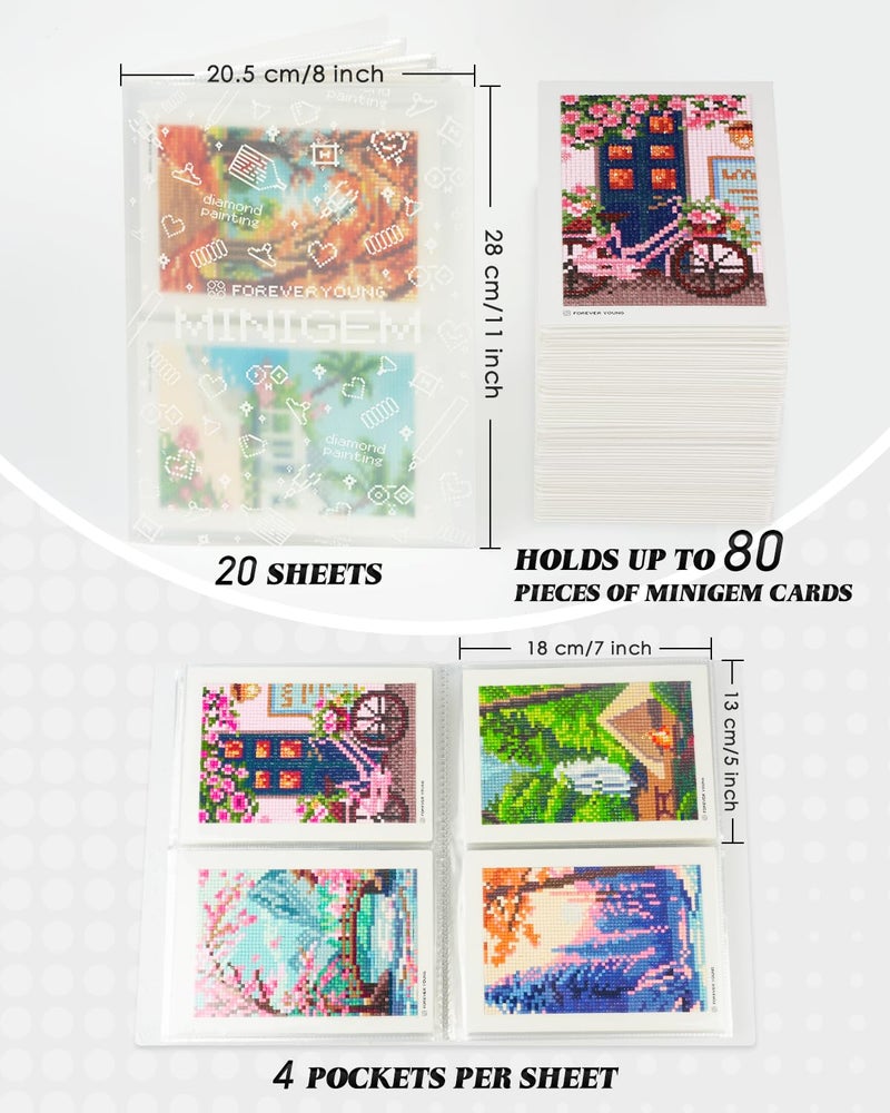 Forever young Foreveryoung 7-Inch Minigem Diamond Art Storage Book, 80 Pages Diamond Painting Accessories and Tools with Clear Protectors, Portfolio Folder for Artwork Organizer - Image 3