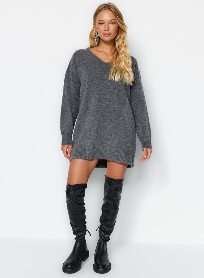 trendyol Anthracite Mini Knitwear Soft Textured Dress TWOAW24EL00086 - Image 2