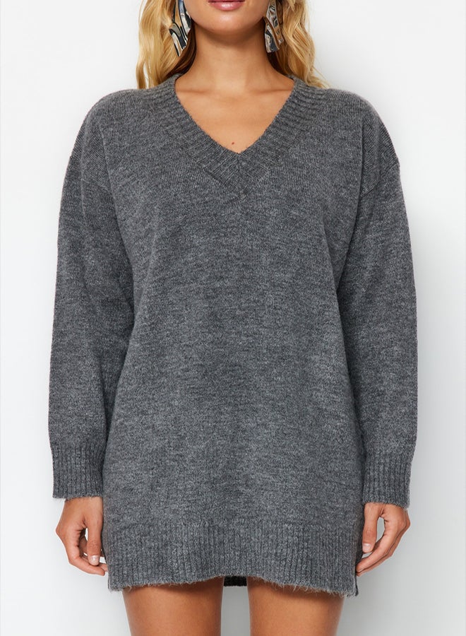 trendyol Anthracite Mini Knitwear Soft Textured Dress TWOAW24EL00086 - Image 5