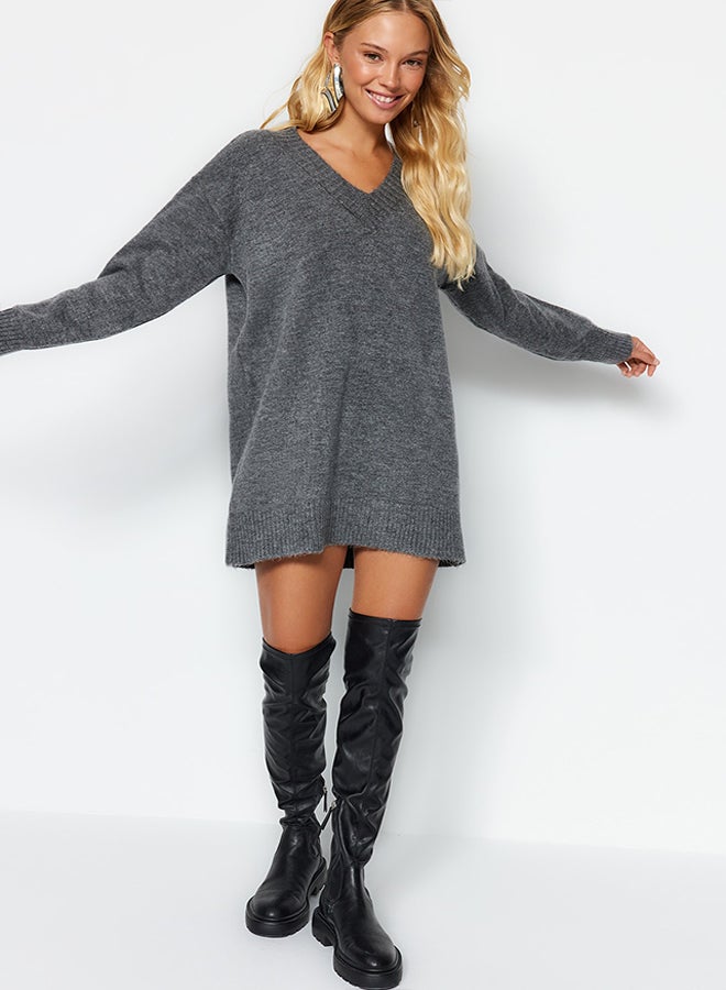trendyol Anthracite Mini Knitwear Soft Textured Dress TWOAW24EL00086  - Image 1