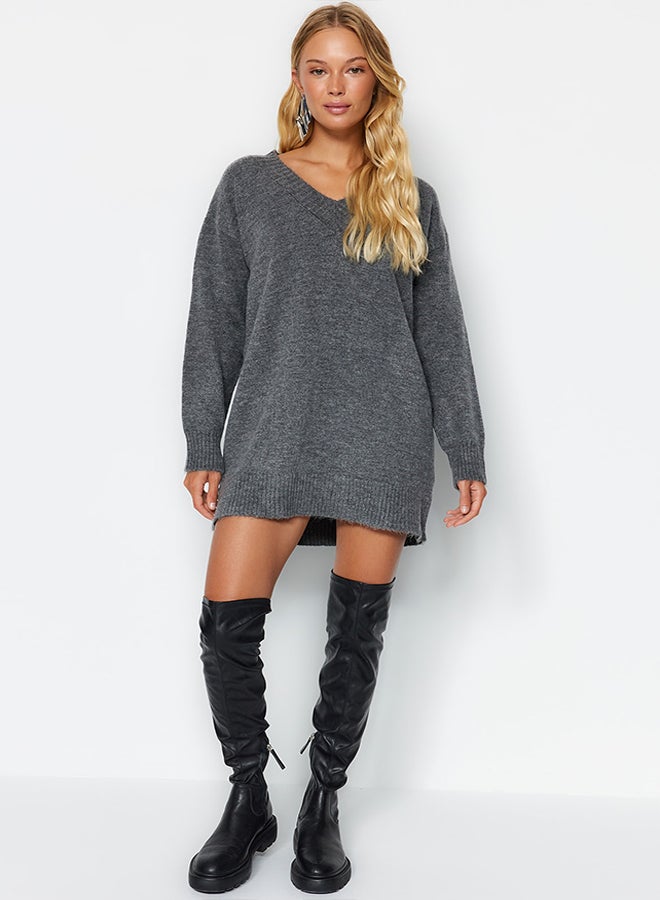 trendyol Anthracite Mini Knitwear Soft Textured Dress TWOAW24EL00086  - Image 2
