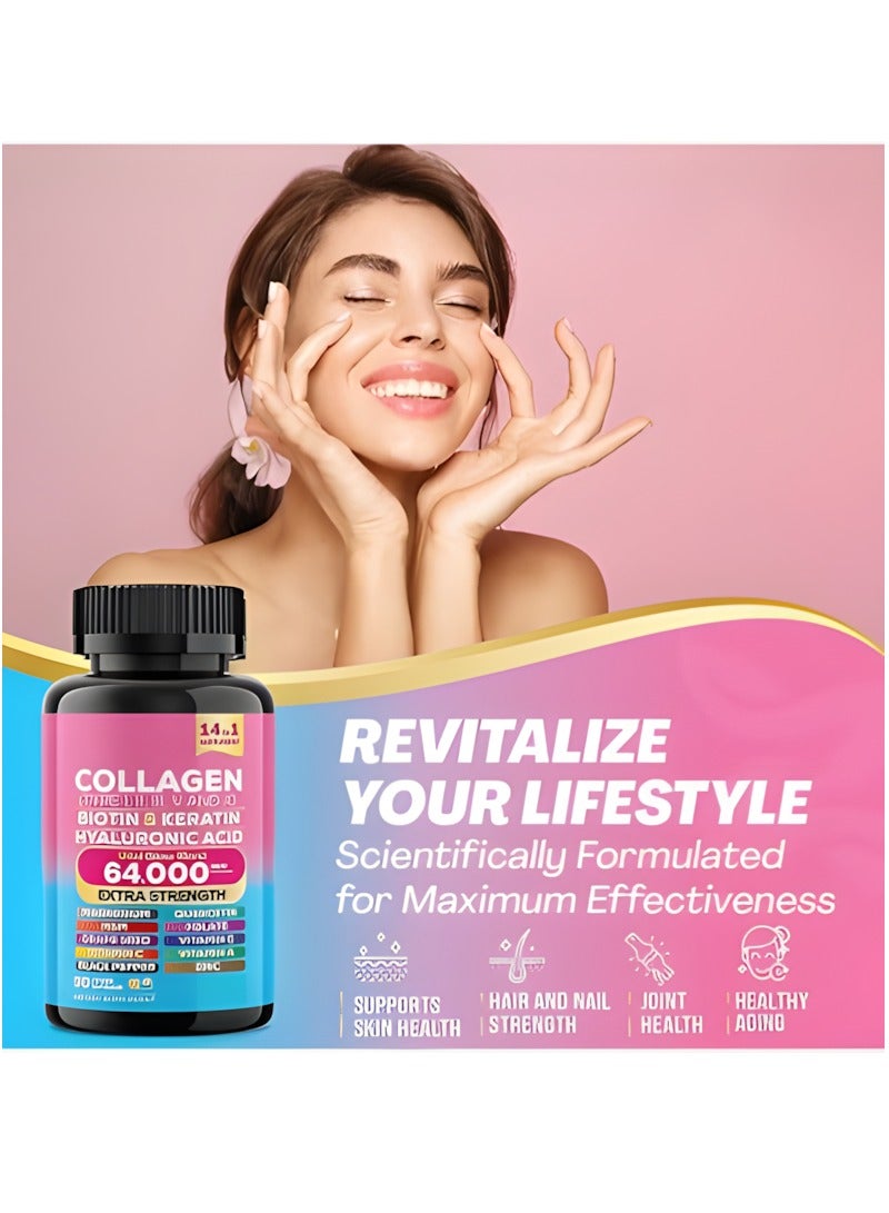 Collagen Collagen Pills Peptides Types I, II, III, V & X MCG Biotin Keratin Hyaluronic Acid MSM Vitamin A Vitamin C Vitamin E Folic Acid Zinc Magnesium with Grape Seed Extract, Quercetin 90 Caps - Image 3