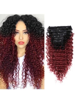 FASHION LINE Synthetic Curly Clip in Hair Extensions Double Weft Full Head Deep Wave Hair Pieces Heat Resistance Thick Ombre Two Tone Clip In 7 Pieces24 Deep Wave T1BBurg 