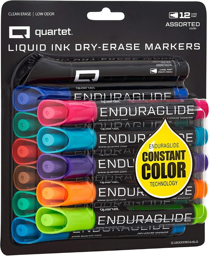 Dry Erase Markers, Whiteboard Markers, Chisel Tip, EnduraGlide, White Board Dry Erase Pens for Teachers, Home, School & Office Supplies, Assorted Colors, 12 Pack (Q120000ECA)