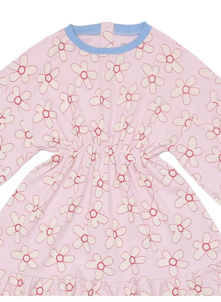 ايكو AIKO - Girls Pink with Floral Pattern Long Sleeve Sweat Dress