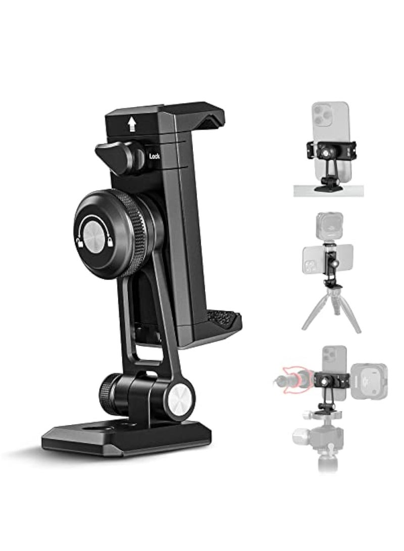 Barakah Phone Tripod, Metal Phone Tripod Mount Adapter, with Arca QR Base, Cold Shoe, 360° Swivel 180° Tilt, Portable Tripod for iPhone 15 Pro Max, Phone Holder Compatible with Galaxy S24, Selfie Stick Tripod - Image 1