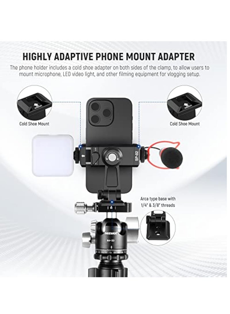 Barakah Phone Tripod, Metal Phone Tripod Mount Adapter, with Arca QR Base, Cold Shoe, 360° Swivel 180° Tilt, Portable Tripod for iPhone 15 Pro Max, Phone Holder Compatible with Galaxy S24, Selfie Stick Tripod - Image 2