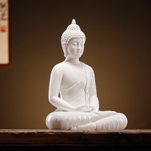 Qinlang 12 inch White Buddha Statue for Home Decor, Ceramic Meditation Buddha Decoration for Home - Image 2
