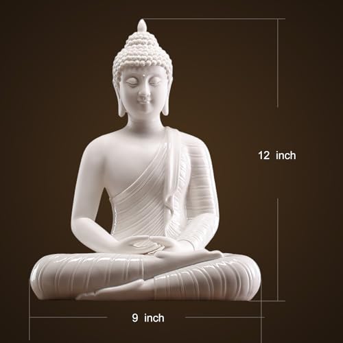 Qinlang 12 inch White Buddha Statue for Home Decor, Ceramic Meditation Buddha Decoration for Home - Image 5