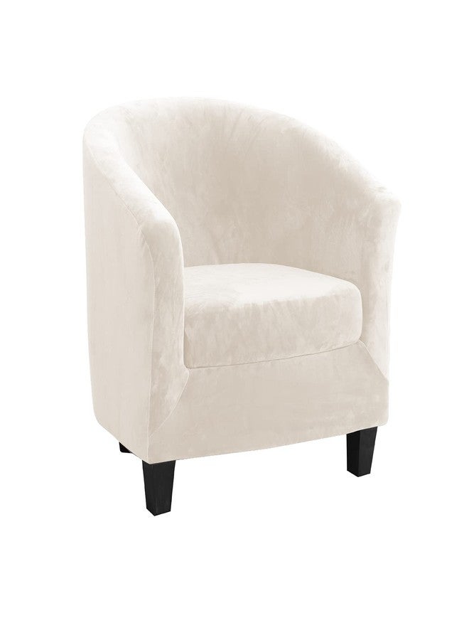 MIFXIN Tub Chair Slipcover 2-Piece Velvet Barrel Club Chair Covers with Cushion Cover Stretch Soft Washable Armchair Sofa Couch Furniture Protector for Living Room Hotel (Beige) - Image 1
