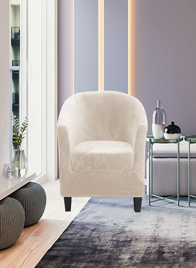 MIFXIN Tub Chair Slipcover 2-Piece Velvet Barrel Club Chair Covers with Cushion Cover Stretch Soft Washable Armchair Sofa Couch Furniture Protector for Living Room Hotel (Beige) - Image 2