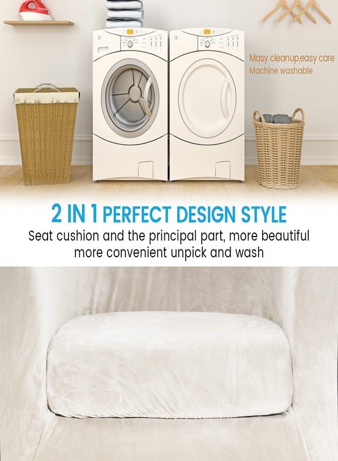MIFXIN Tub Chair Slipcover 2-Piece Velvet Barrel Club Chair Covers with Cushion Cover Stretch Soft Washable Armchair Sofa Couch Furniture Protector for Living Room Hotel (Beige) - Image 5