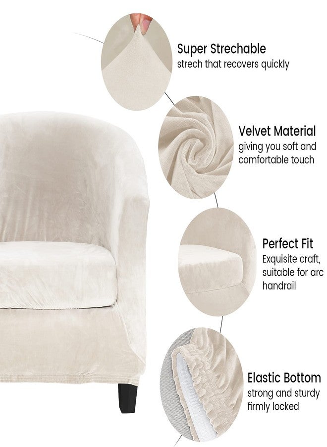 MIFXIN Tub Chair Slipcover 2-Piece Velvet Barrel Club Chair Covers with Cushion Cover Stretch Soft Washable Armchair Sofa Couch Furniture Protector for Living Room Hotel (Beige) - Image 4
