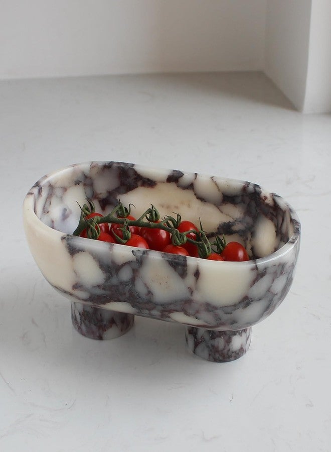 Nawgnail Natural Oval Calacatta Viola Marble Fruit Bowl for Kitchen Counter 10", Large Decorative Bowl Two-Legs for Home Decor, Fruits Holder For Dining Table - Kitchen Organization - Image 1