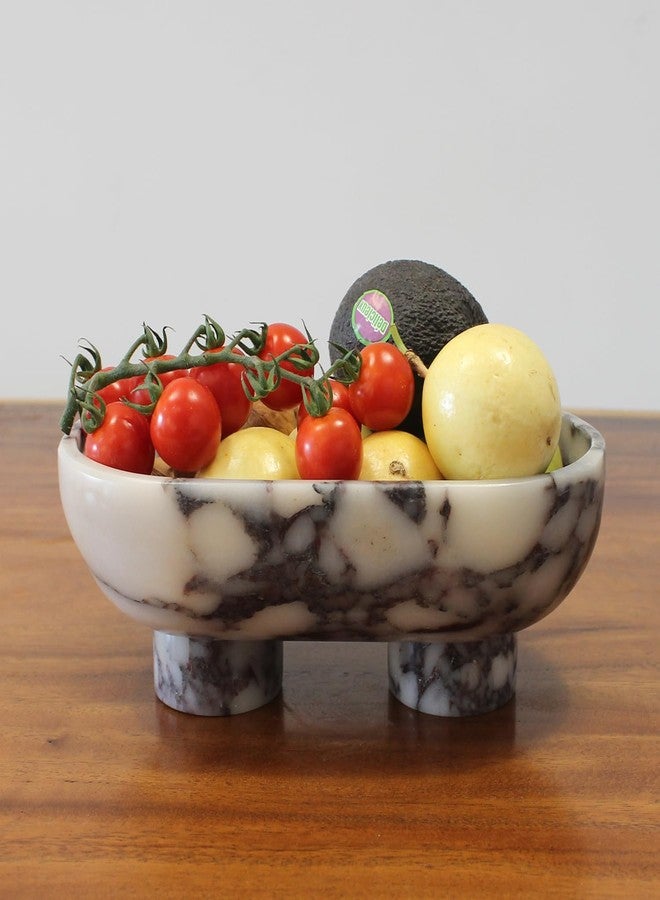 Nawgnail Natural Oval Calacatta Viola Marble Fruit Bowl for Kitchen Counter 10", Large Decorative Bowl Two-Legs for Home Decor, Fruits Holder For Dining Table - Kitchen Organization - Image 2