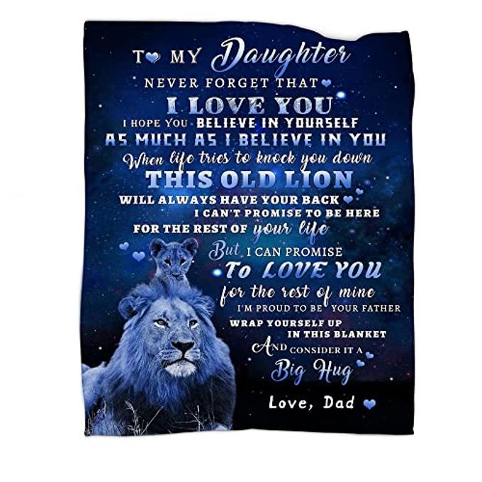 DAUGHTER GIFT FROM DAD TO MY DAUGHTERS BLUE LION BLANKET 50X60 CHRISTMAS BIRTHDAY GIFTS FOR DAUGHTER FROM DAD MOTHERS DAY PRESENT FOR ADULTS DAUGHTERS GRADUATION FLANNEL THROW BLANKET