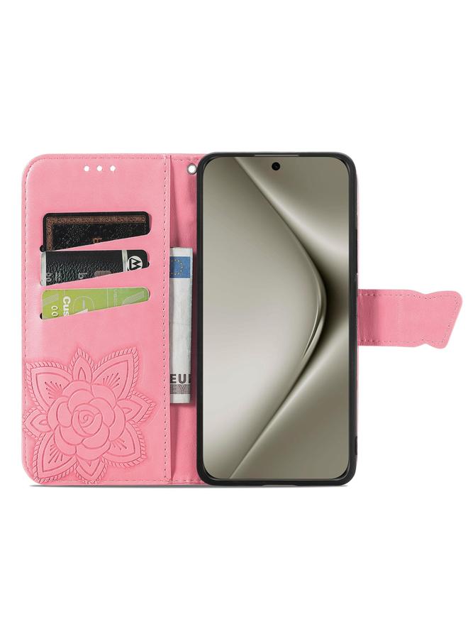 اس-توب جراب لهاتف Huawei Pura 70 Pro مصنوع من الجلد المنقوش بنقشة زهور الفراشة - Image 3