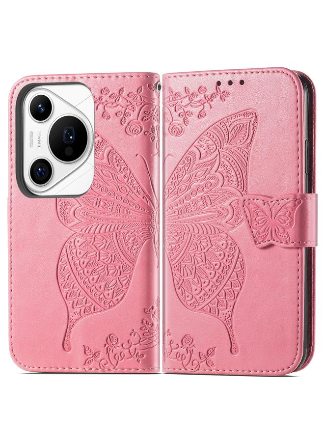 اس-توب جراب لهاتف Huawei Pura 70 Pro مصنوع من الجلد المنقوش بنقشة زهور الفراشة - Image 2